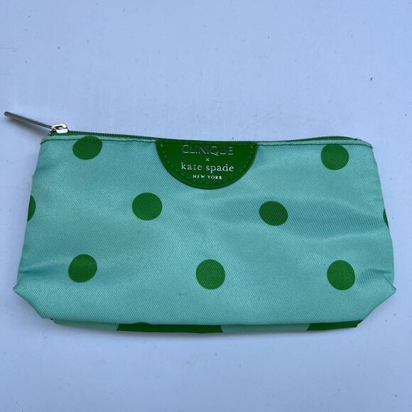 Clinique x Kate Spade Cosmetic Makeup Bag Green Polka Dot - Picture 1 of 6